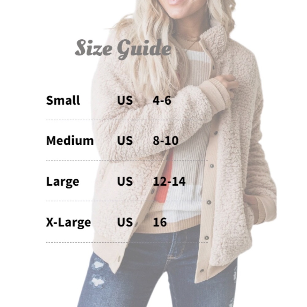 Sherpa Fleece Jacket Warm Long Sleeve Button Down Fuzzy Faux Wool with Pockets S - Picture 9 of 12